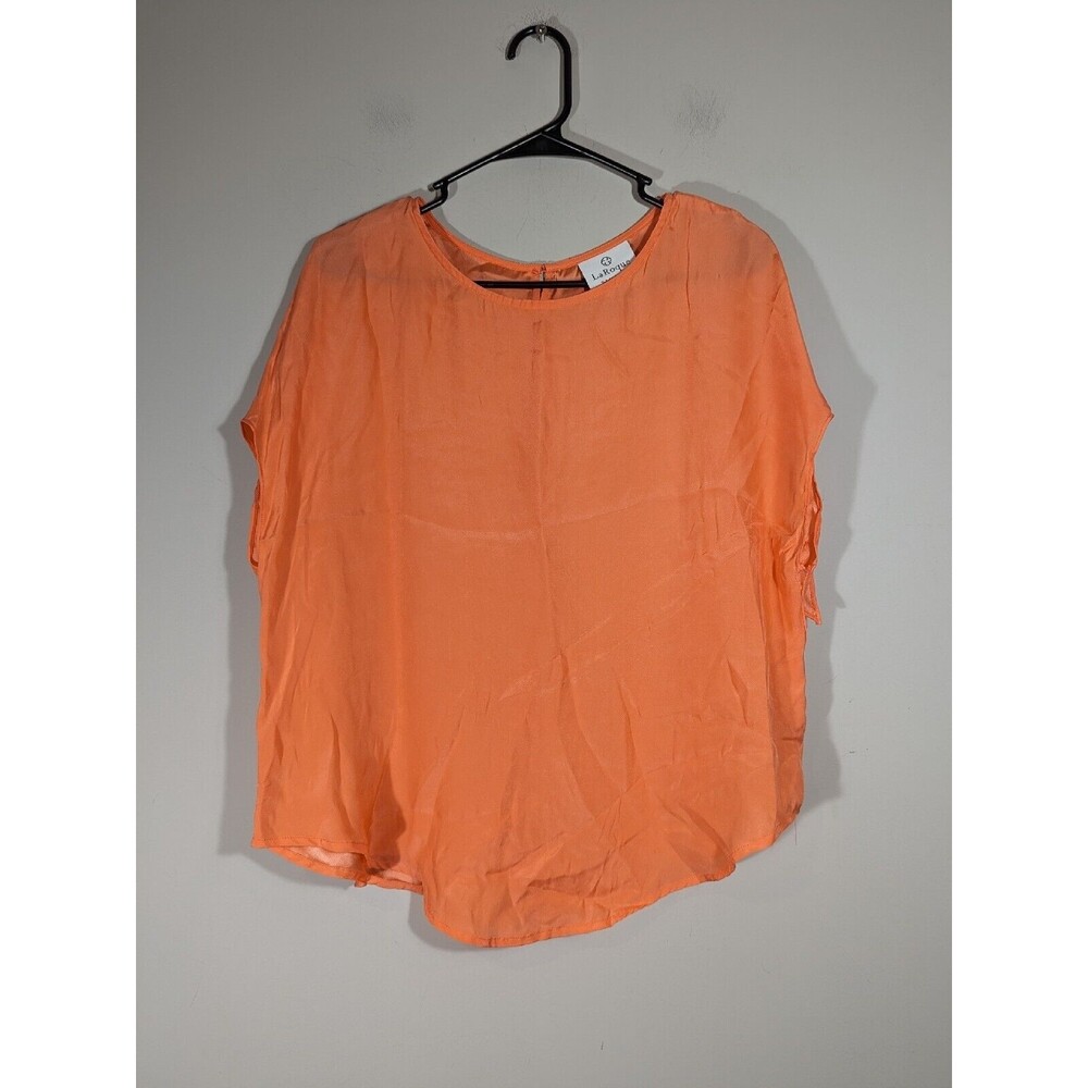La Roque Original Top Women S/M Coral 100% Silk Relaxed Short‎ Sleeve Blouse